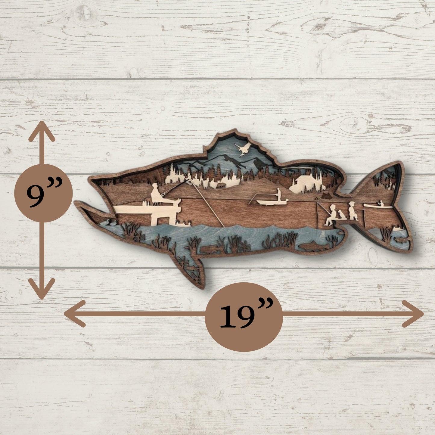 Largemouth Bass Fish multilayer wood wall art.