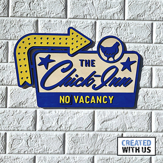 Chick-inn vacancy chicken coup wood sign.