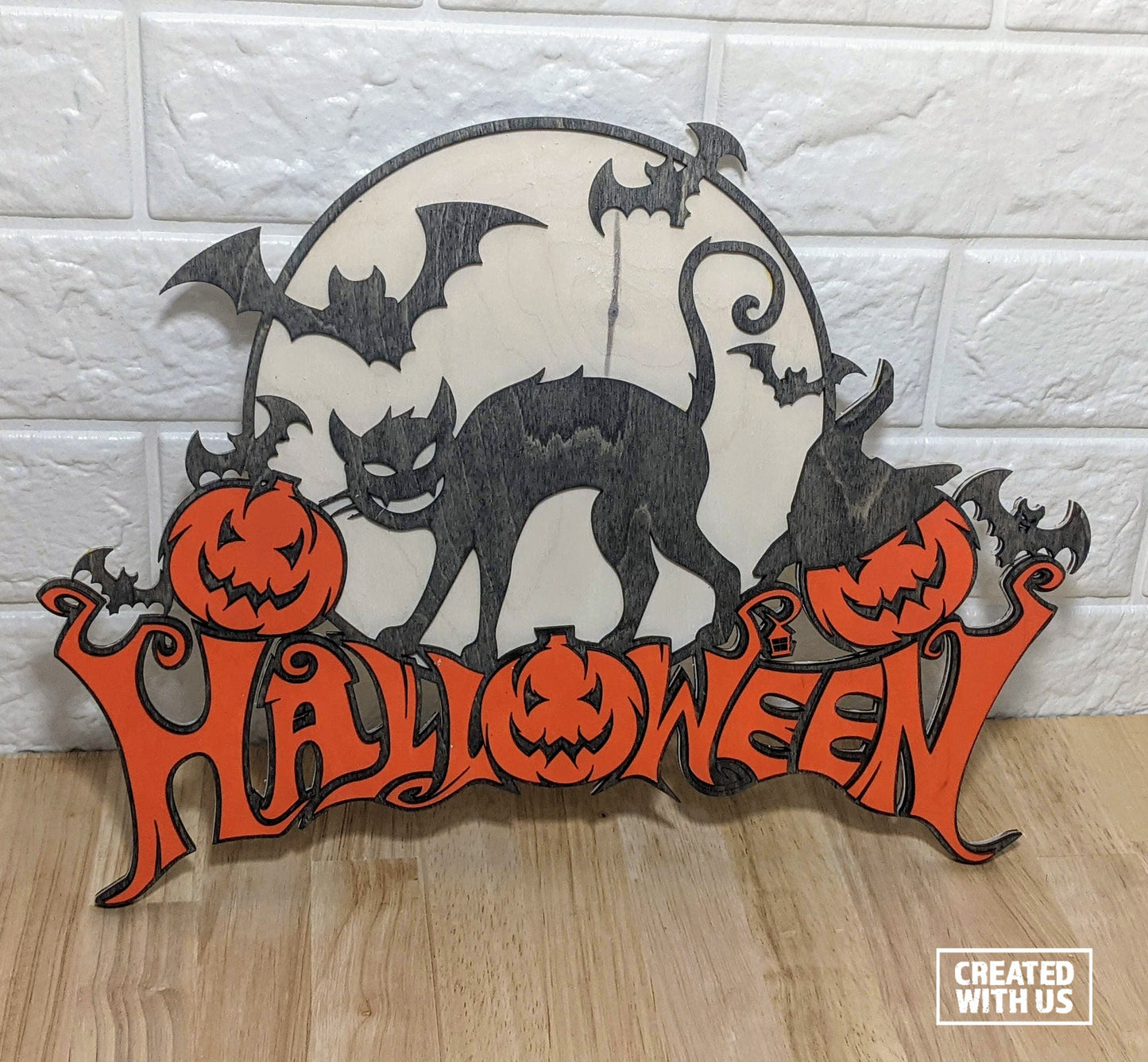 Scared Cat / Spooked Kitty Halloween Wood Sign, Decoration