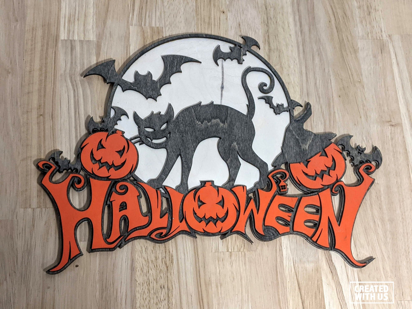 Scared Cat / Spooked Kitty Halloween Wood Sign, Decoration