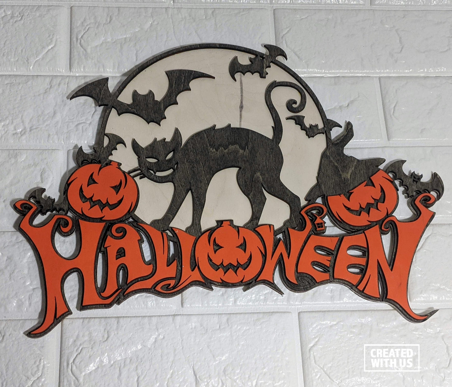 Scared Cat / Spooked Kitty Halloween Wood Sign, Decoration