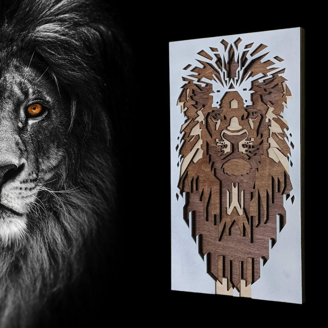 Wooden lion wall art