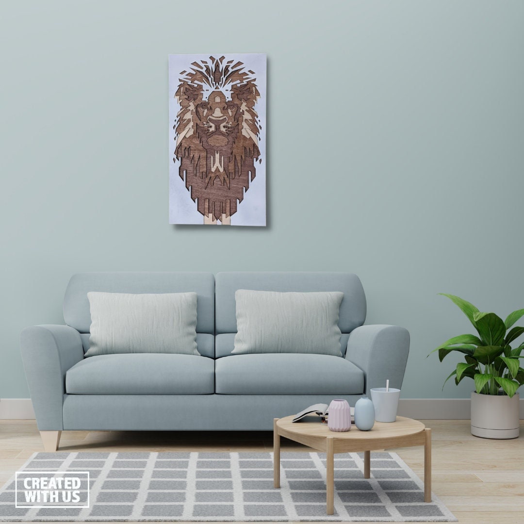 Wooden lion wall art