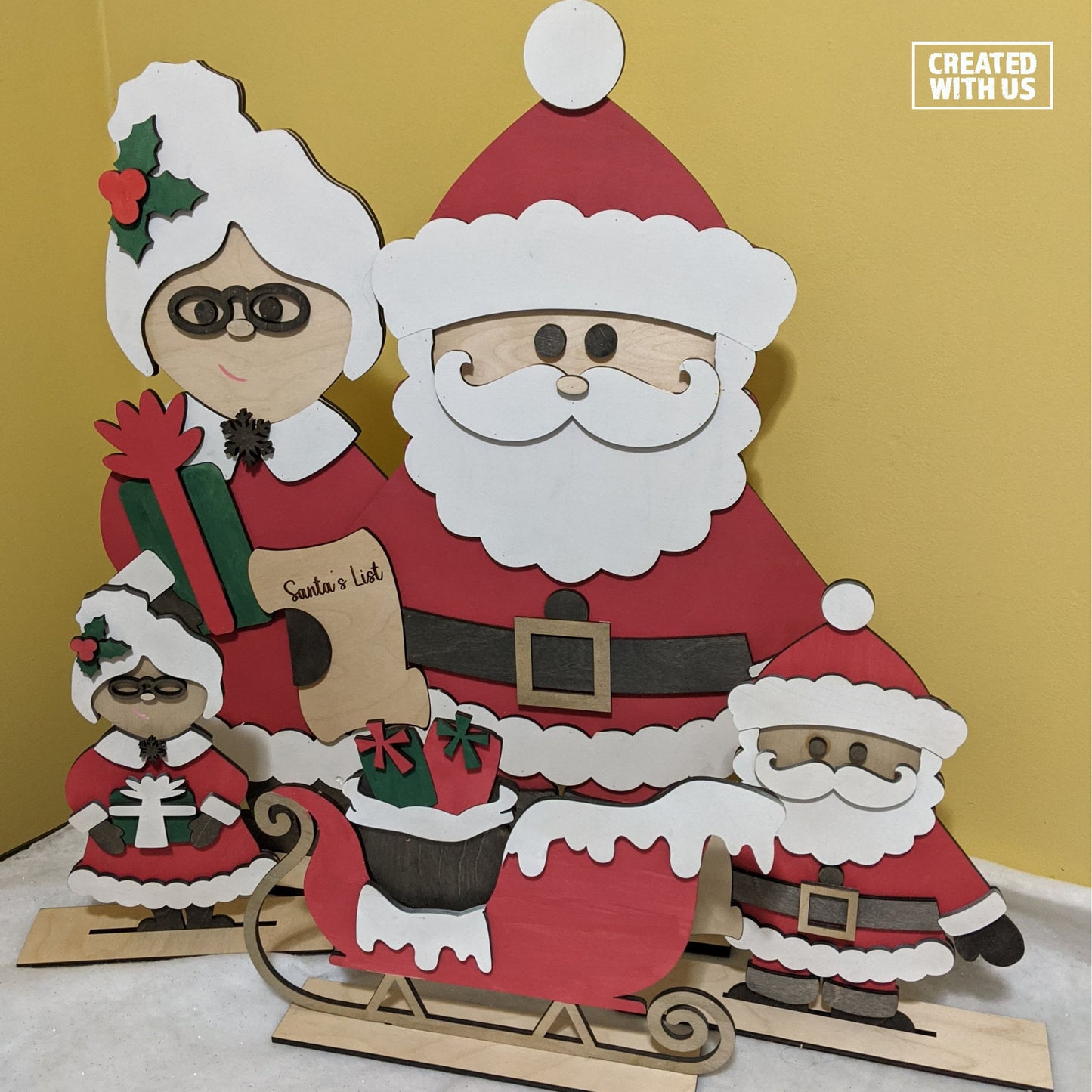 Bundle: Santa and Mrs Clause large standing sign, porch sign and shelf sitters