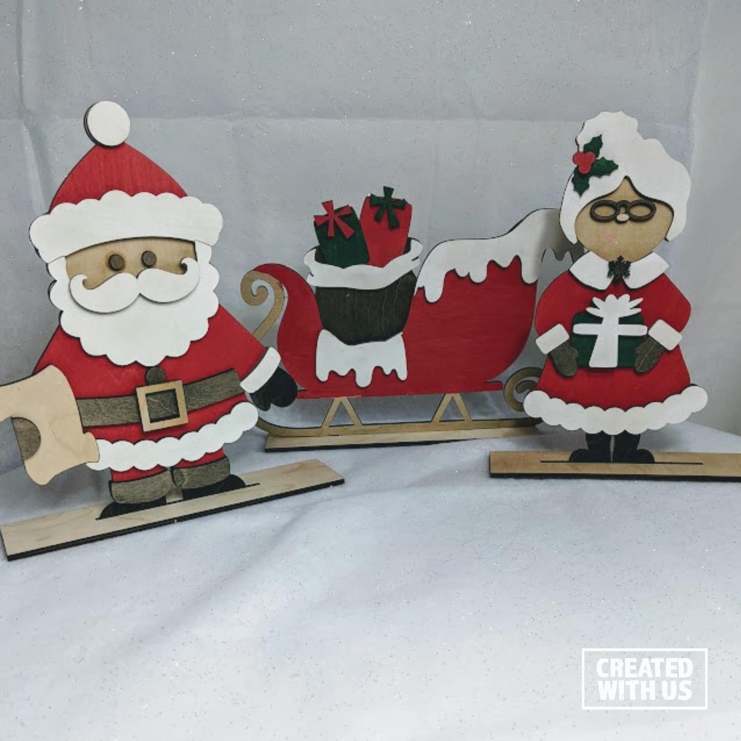 Bundle: Santa and Mrs Clause large standing sign, porch sign and shelf sitters