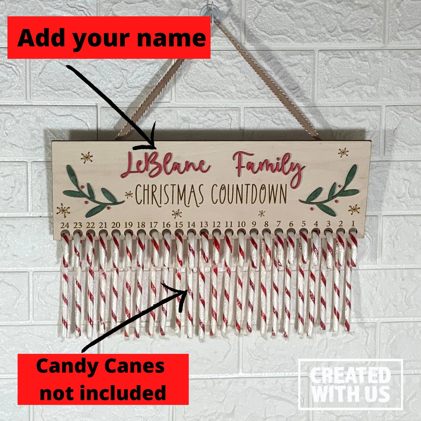 Christmas Countdown Candy Cane Holder / Personalized sign