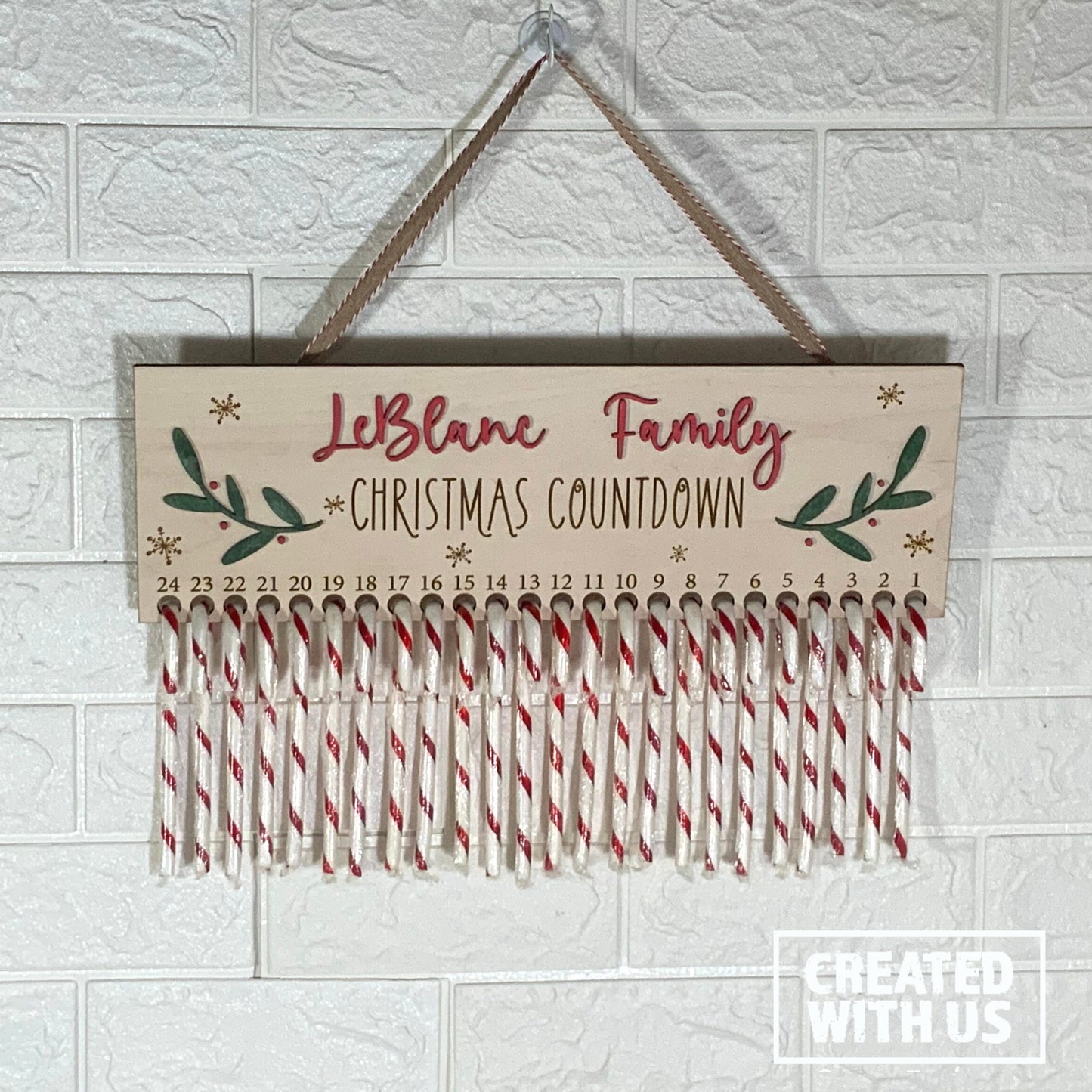 Christmas Countdown Candy Cane Holder / Personalized sign